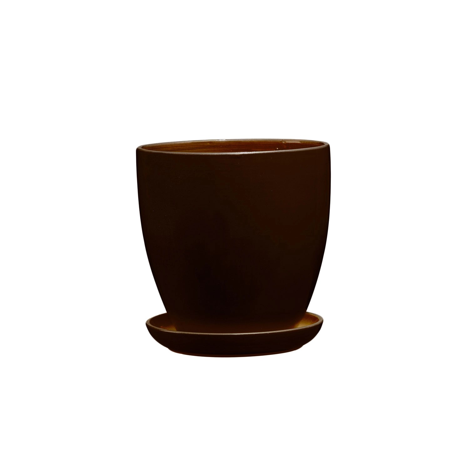 Doniczka z podstawką Klasyczna brąz mat - 14 cm