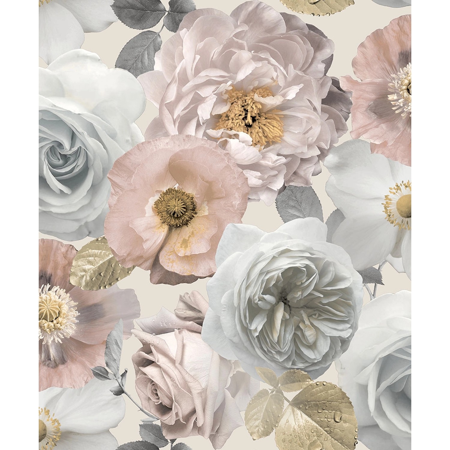 Tapeta papierowa KWIATY beżowe