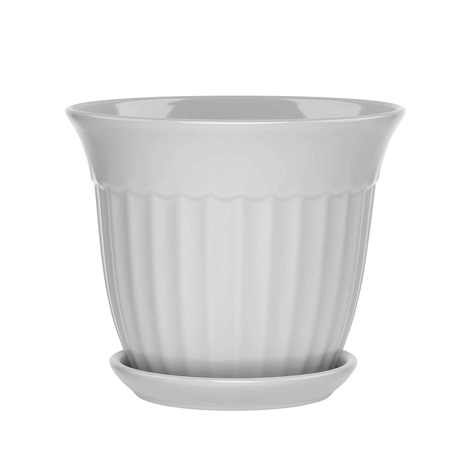 Doniczka z podstawką Xena szary połysk - 26 cm