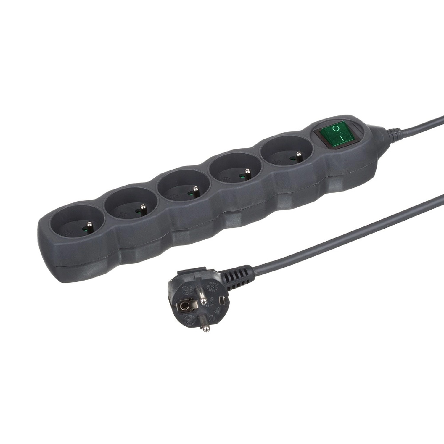 Przedłużacz 5-gniazdowy Z/U z wyłącznikiem 3 m grafitowy