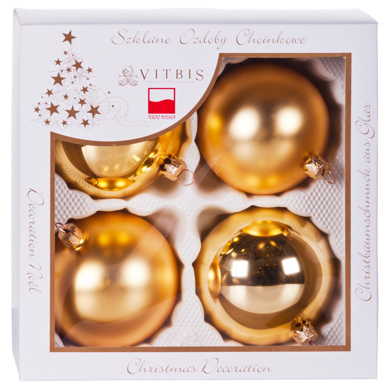 Bombki gładkie w pudełku złote śr. 10 cm - 4 szt.