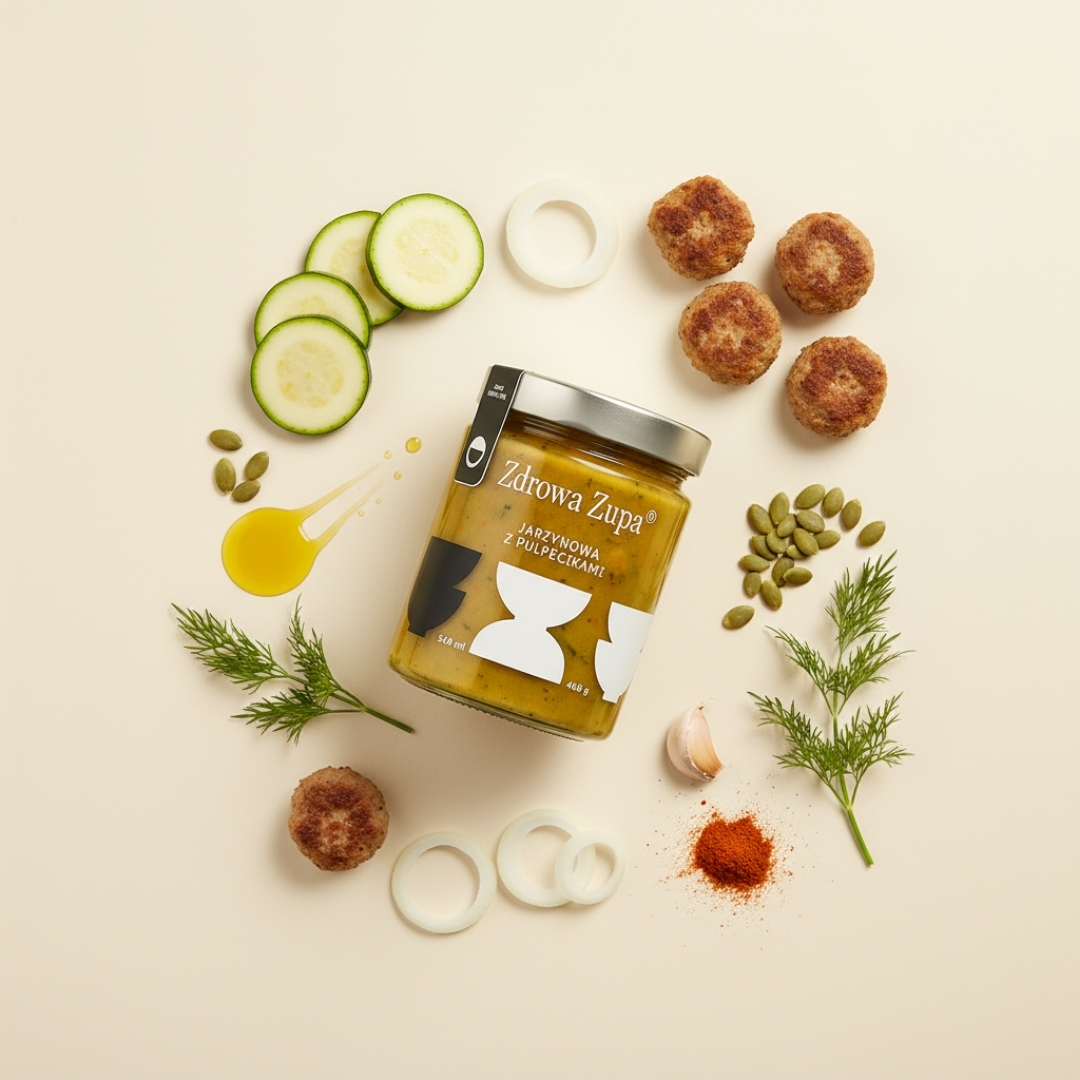 Wysokobiałkowa jarzynowa z pulpecikam (high protein, 31g białka, spalanie, bez glutenu, bez laktozy, czysty skład 540 ml, do lodówki)