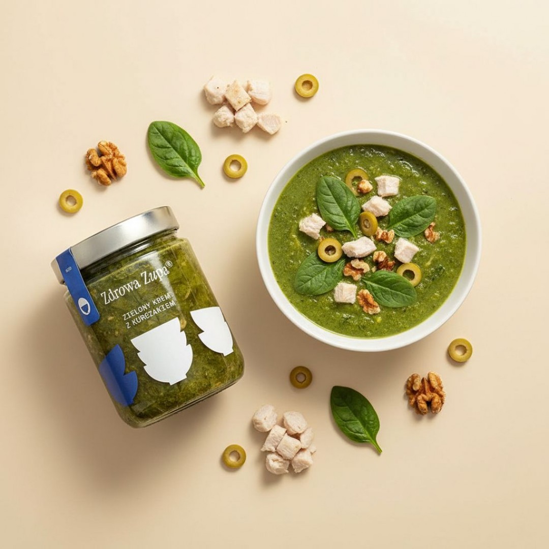 KETO zielony krem z kurczakiem zagrodowym (bez glutenu, bez laktozy, czysty skład 540 ml, do lodówki)