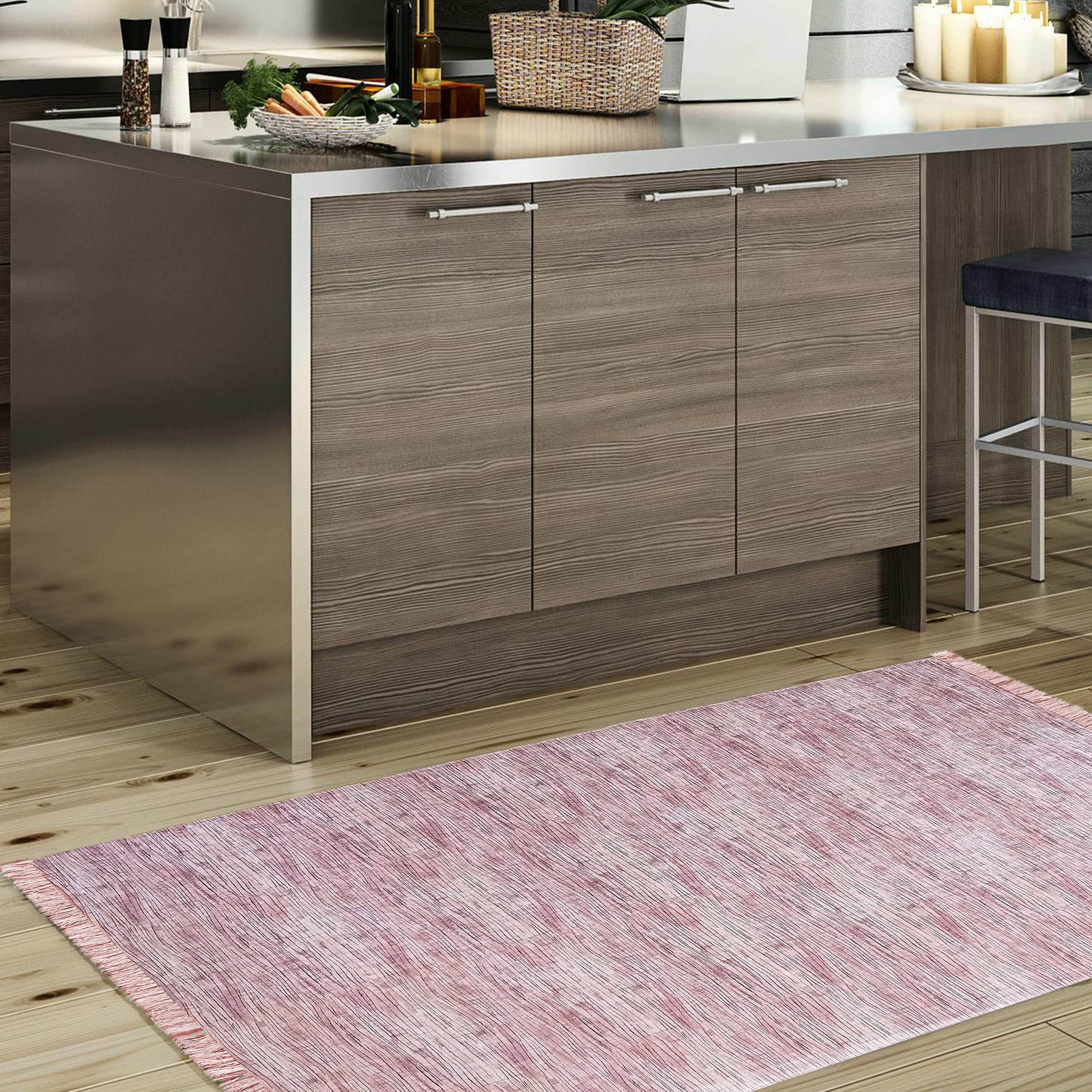 Antypoślizgowy dywan nowoczesny do kuchni - Universal 03 - do prania w pralce - pudrowy