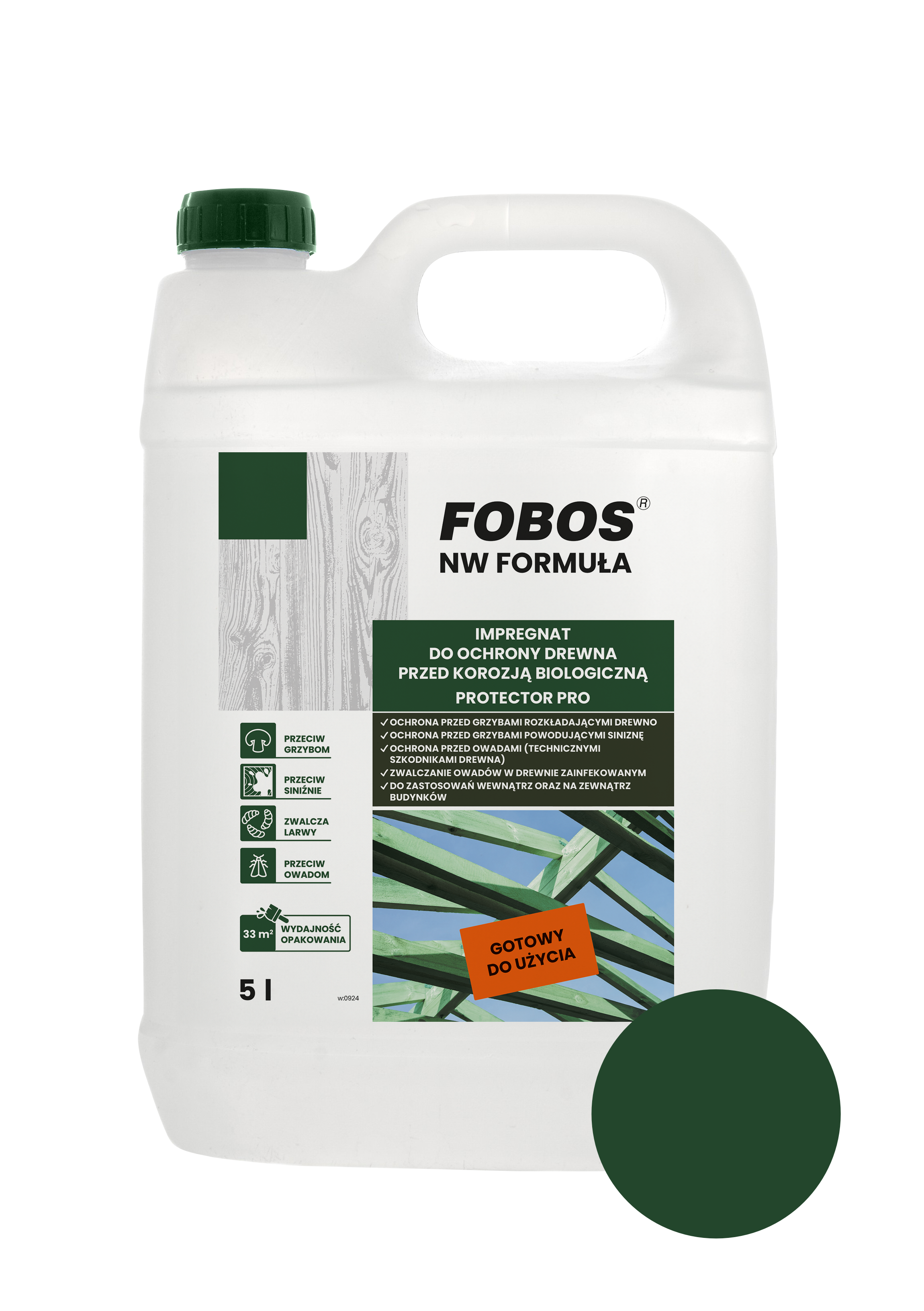 FOBOS NW ZIELONY IMPREGNAT DO DREWNA OWADOBÓJCZY I GRZYBOBÓJCZY 5KG