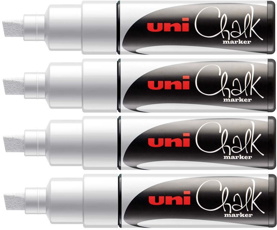 4x Marker kredowy Uni PWE-8K, ścięta, biały