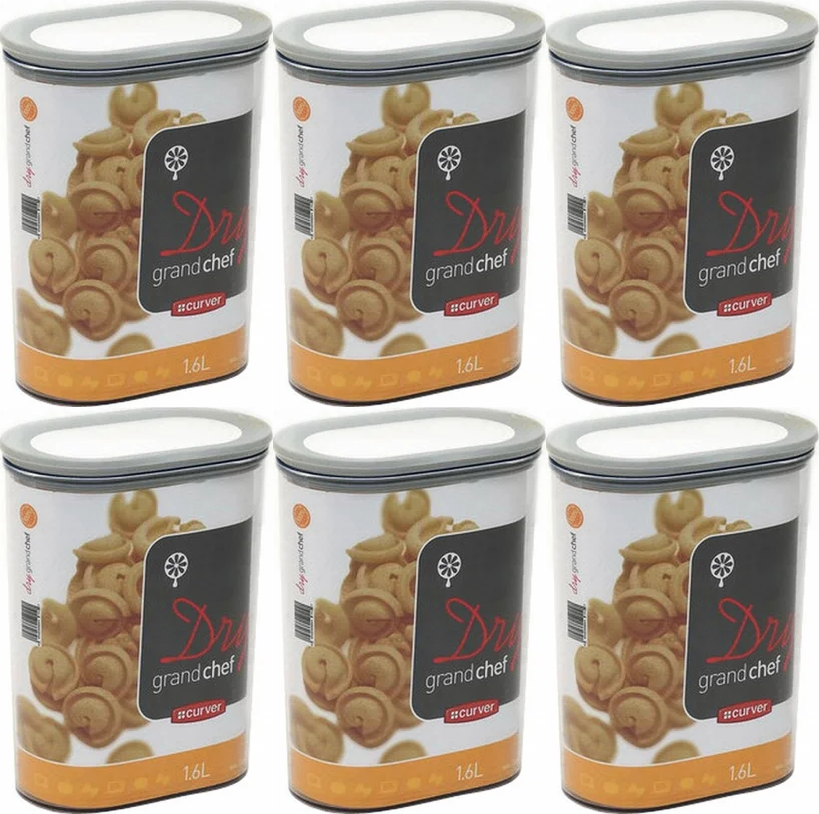 6x Pojemnik do przechowywania artykułów sypkich Curver Grand Chef Cube, 1.6l, transparentny