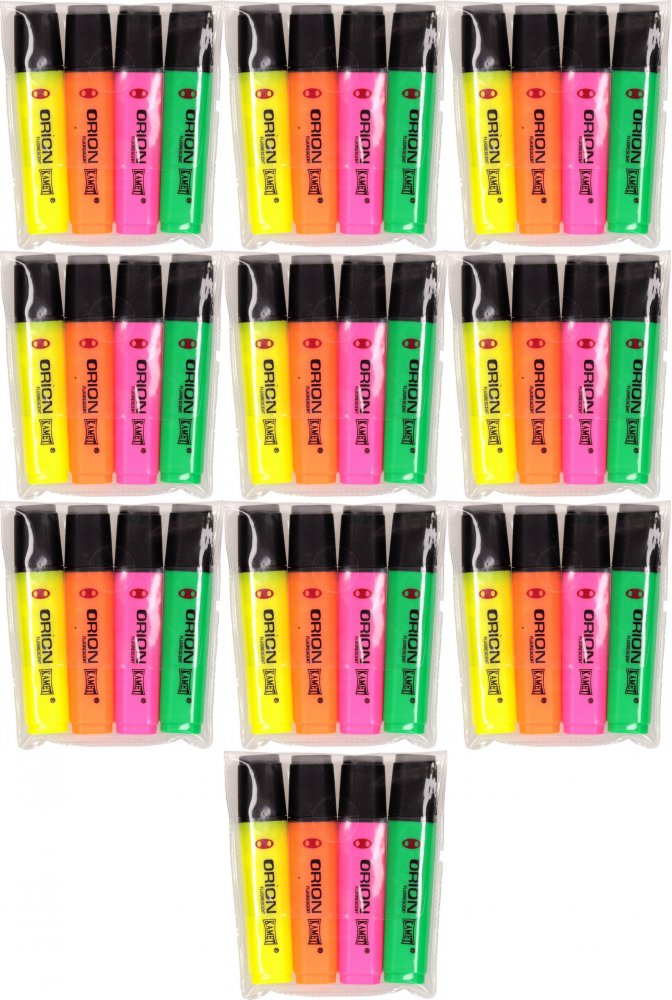 10x Zakreślacz Kamet, Orion, komplet, ścięta, 4 sztuki, mix kolorów