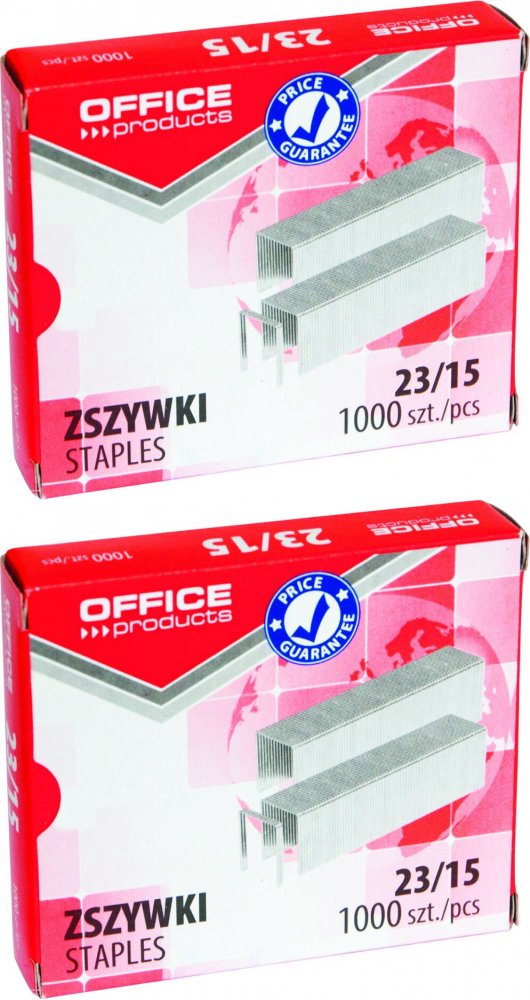 2x Zszywki Office Products 23/15, 1000 sztuk, srebrny