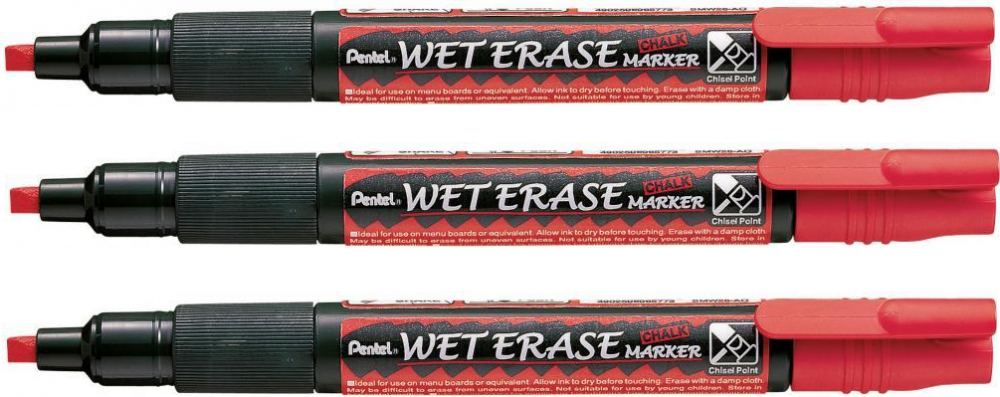 3x Marker kredowy Pentel SMW26 cienki, ścięta, 4.3mm, czerwony