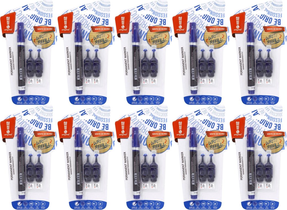 10x Marker permanentny MemoBe + 2 ampułki z zapasowym tuszem, okrągła, niebieski