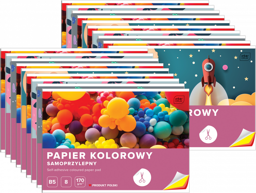 20x Zeszyt papierów kolorowych samoprzylepnych Interdruk, B5, 8 kartek