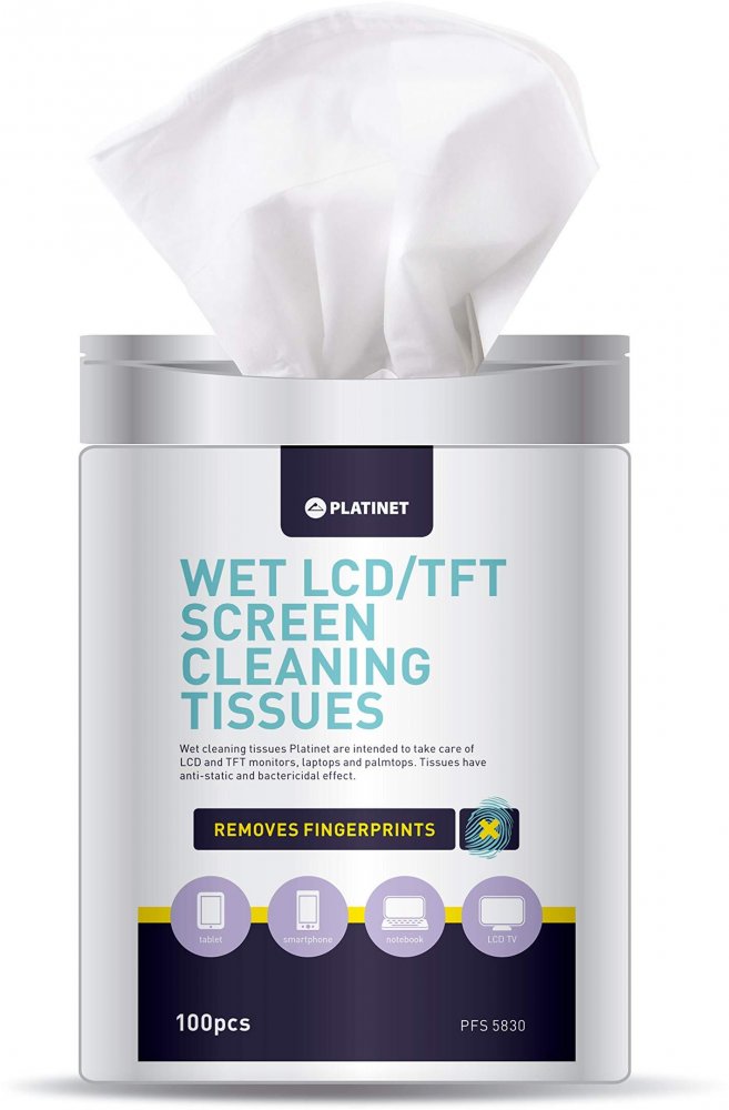 Chusteczki nasączone do LCD Platinet, 11x9,4cm, tuba, 100 sztuk