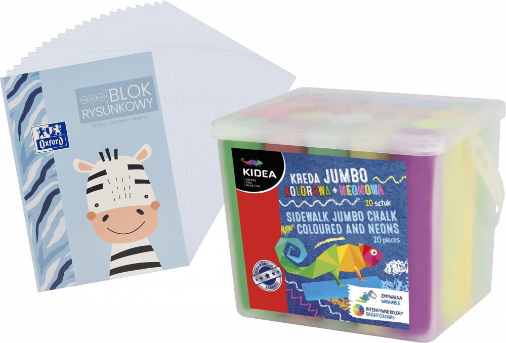 Zestaw: Kreda Kidea Jumbo, 20 sztuk + Blok rysunkowy Oxford Kids