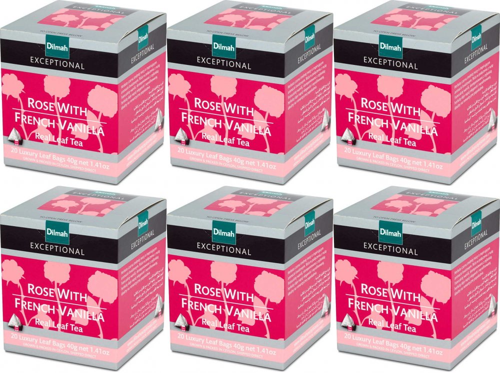 6x Herbata czarna w piramidkach Dilmah Exceptional Rose with French Vanilla, róża i wanilia, 20 sztuk x 2g