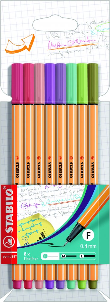 Cienkopis Stabilo Point 88/8-05, 0.4mm, w etui, 8 sztuk, mix kolorów