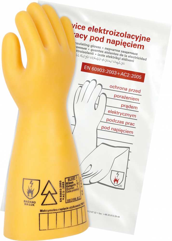 Rękawice robocze Secura Elsec 5 kV, elektroizolacyjne, rozmiar 9, żółty