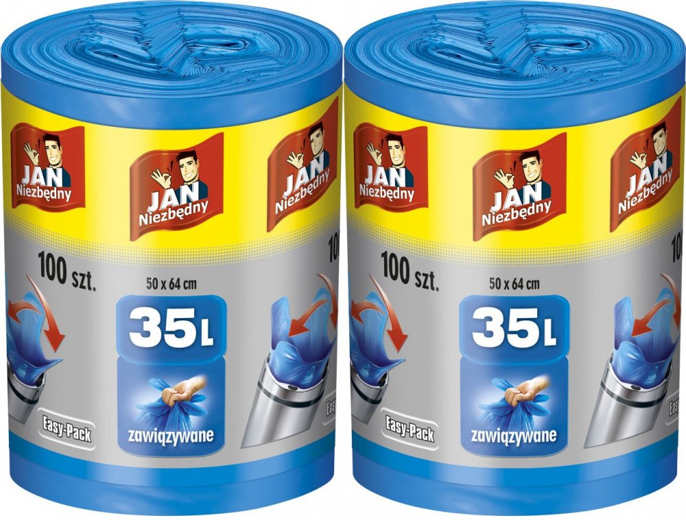 2x Worki na śmieci Jan Niezbędny Easy Pack, na odpady zmieszane,35l, 100 sztuk, niebieski