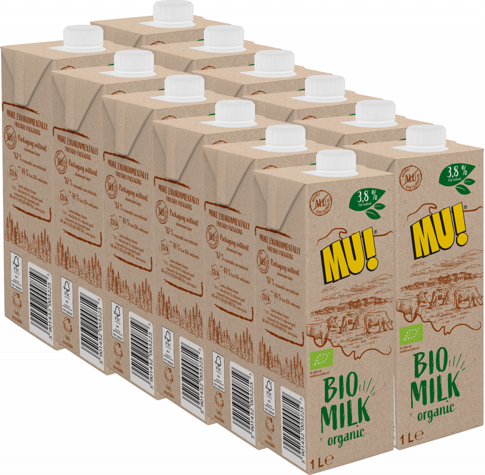 12x Mleko ekologiczne UHT do spieniania Wart-Milk MU! Bio Organic, 3.8%, 1l