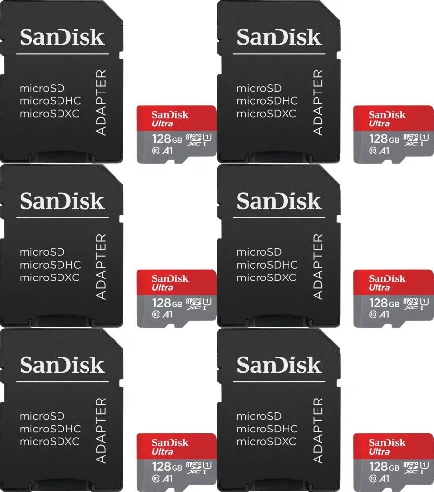6x Karta pamięci SanDisk Ultra microSDXC 128GB+SD adapter, 140MB/s, A1 Class 10 UHS-I