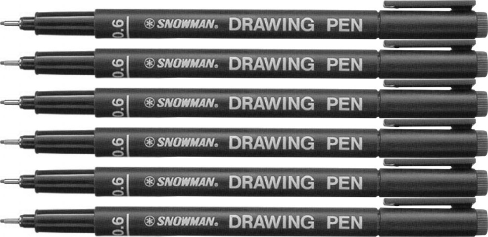 6x Cienkopis kreślarski Snowman, 0.6mm, czarny