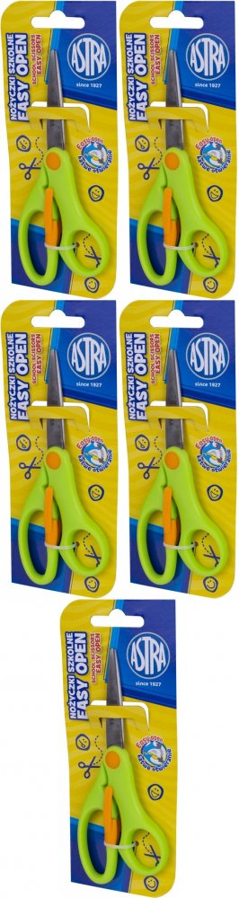 5x Nożyczki szkolne Astra Easy Open, z odbojnikiem, 13cm, 1 sztuka, na blistrze, mix kolorów