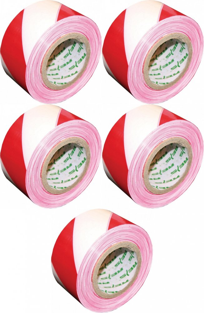 5x Taśma ostrzegawcza Reis, 70mmx100m, 25μm, biało-czerwony