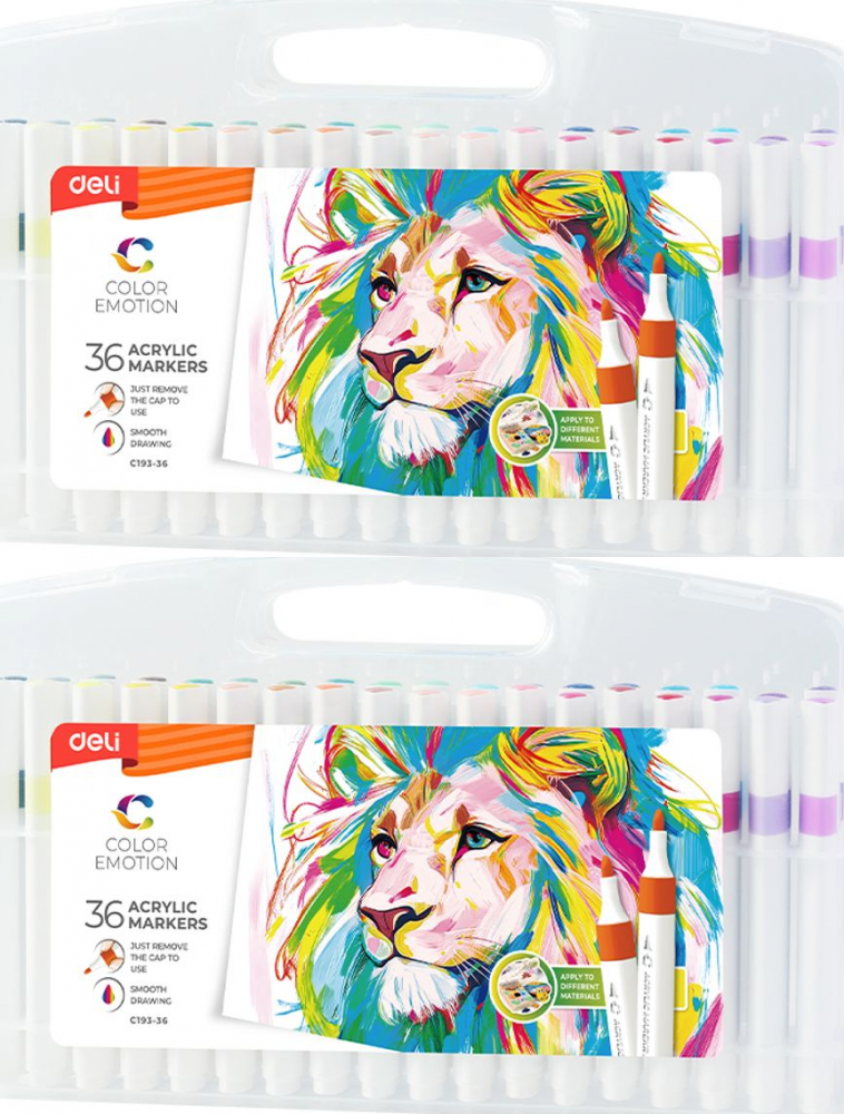 2x Pisak akrylowy Deli, 36 sztuk, mix kolorów