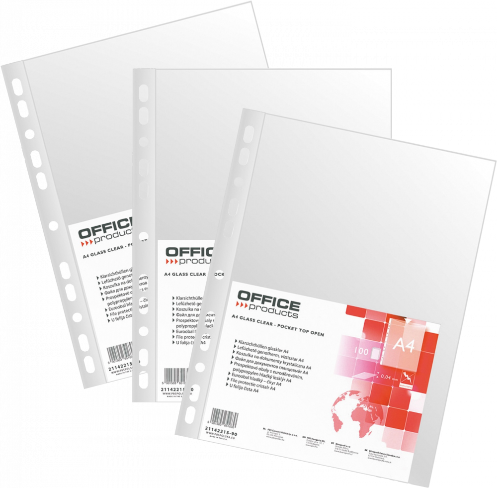 3x Koszulki krystaliczne Office Products, A4, 40 μm, 100 sztuk, transparentny