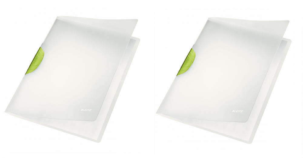 2x Skoroszyt plastikowy z klipsem Leitz Magic, A4, do 30 kartek, zielony
