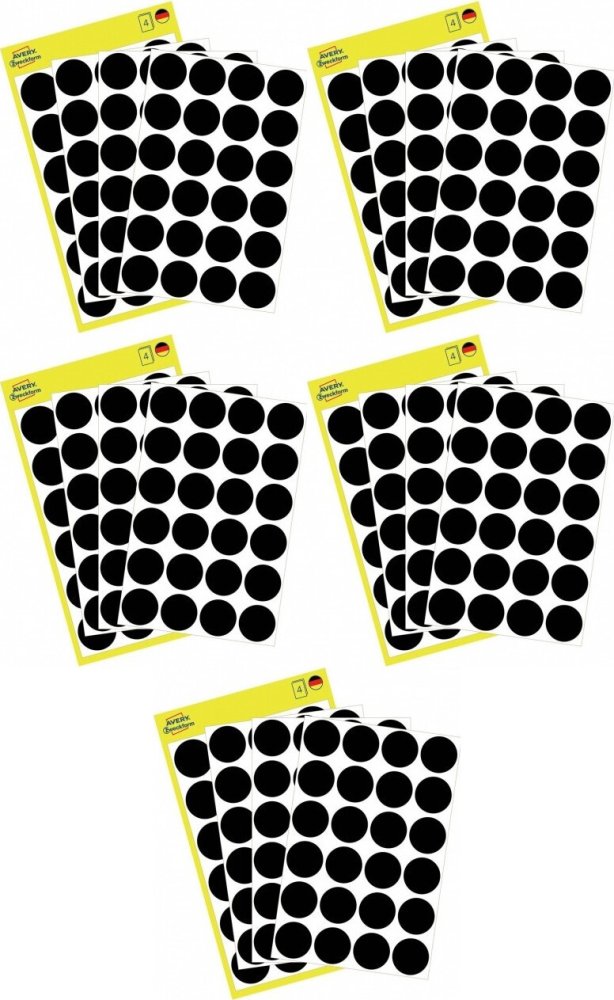 5x Etykiety Avery Zweckform, okrągłe, średnica 18mm, 96 sztuk, czarny