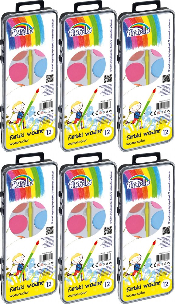 6x Farby akwarelowe wodne Fiorello, 12 sztuk, mix kolorów