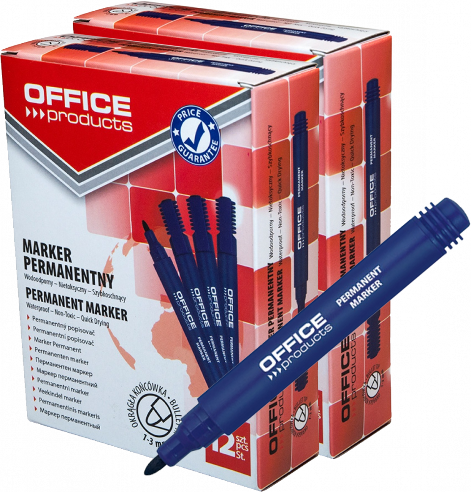 24x Marker permanentny Office Products, okrągła, 1-3mm, niebieski