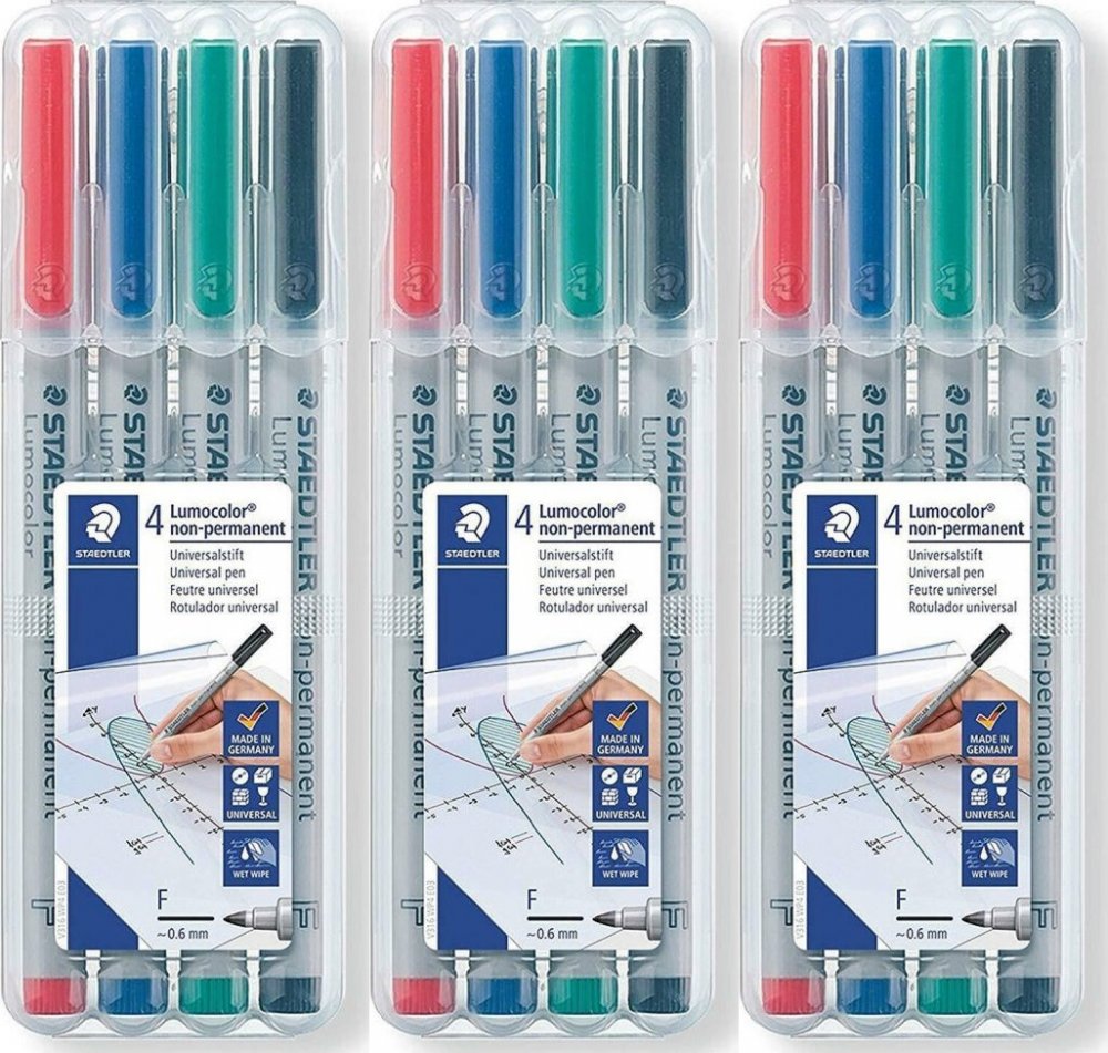 3x Foliopis Staedtler Lumocolor 316, 4 sztuki w etui, okrągła, 0.6mm, mix kolorów