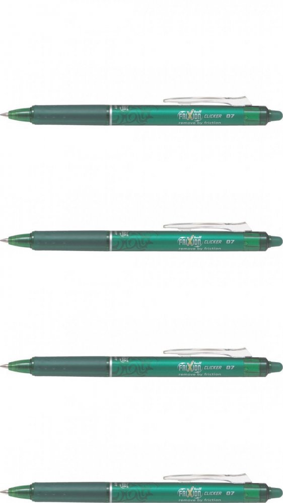 4x Pióro kulkowe wymazywalne Pilot, Frixion Clicker, automatyczne, 0.7mm, zielony