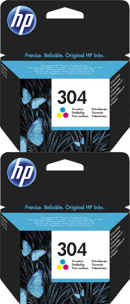 2x Tusz HP 304 (N9K05AE), 100 stron, CMY cyan (błękitny), magenta (purpurowy), yellow (żółty)