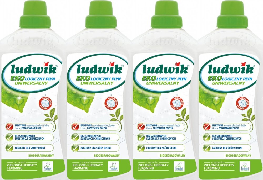 4x Płyn uniwersalny Ludwik Ekologiczny, zielona herbata i jaśmin, 1l