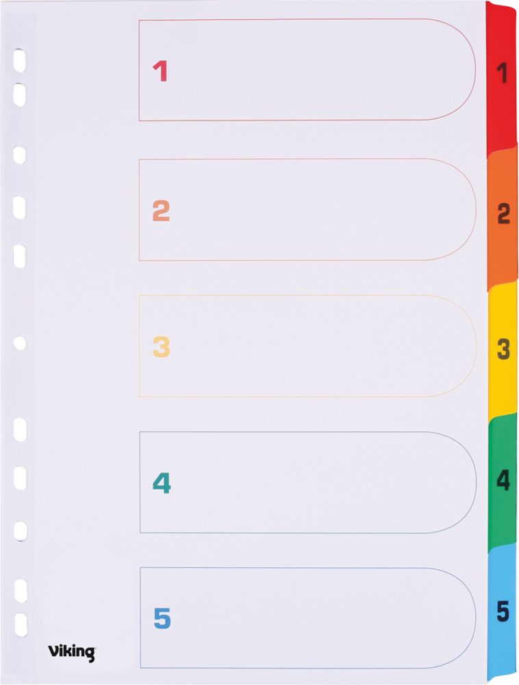 Przekładki do segregatora Viking Mylar, kartonowe, numeryczne, A4, 1-5 kart, biały