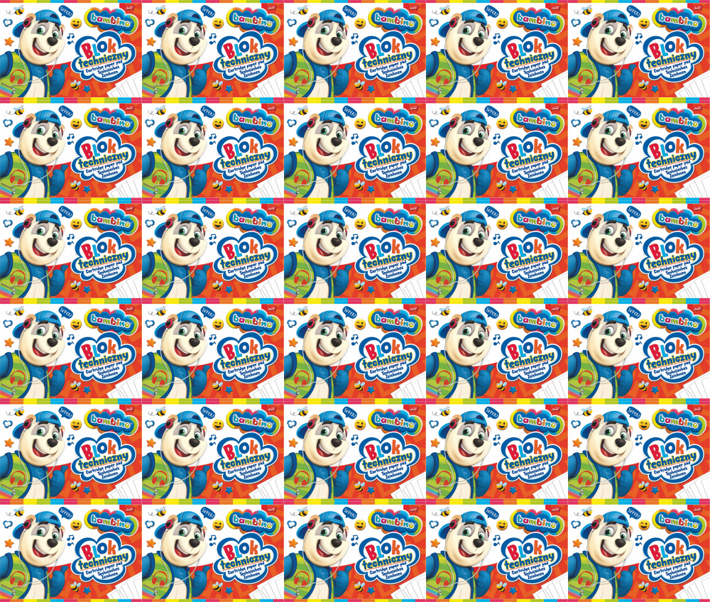 40x Blok techniczny Bambino Zwierzaki Uczniaki, A4, 10 kartek, biały