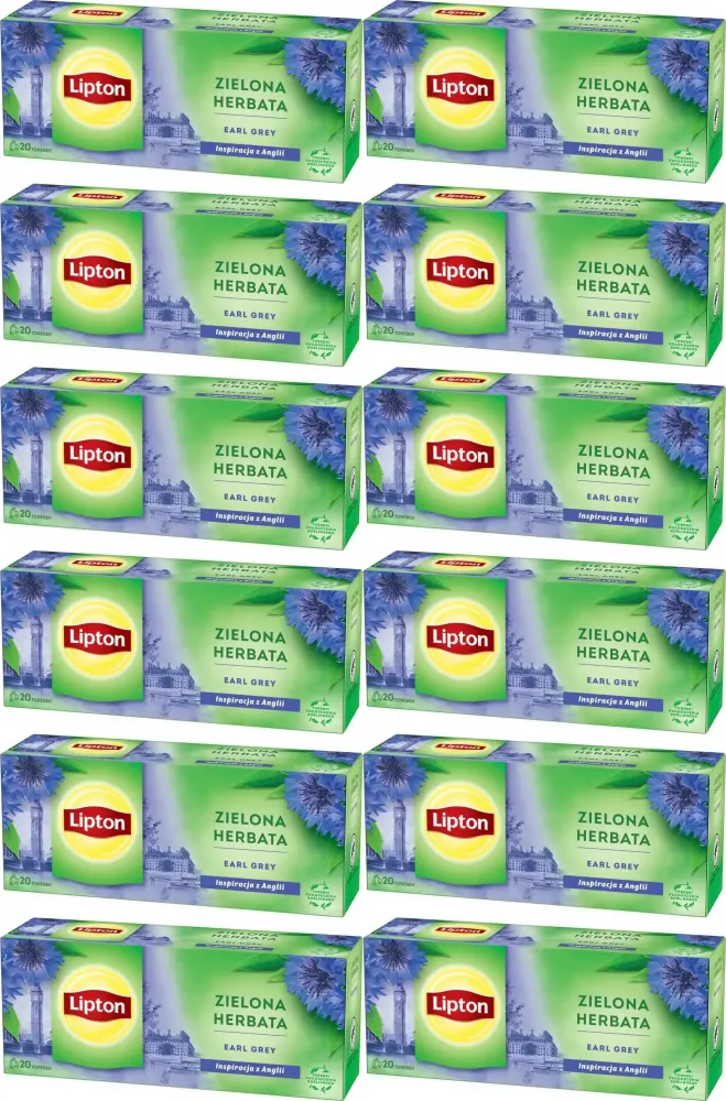 12x Herbata zielona w torebkach Lipton Earl Grey, 20 sztuk x 1.6g