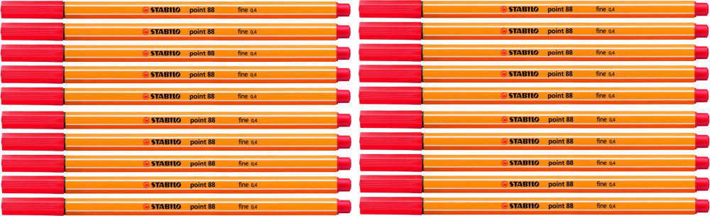 20x Cienkopis Stabilo Point 88/40, 0.4mm, czerwony