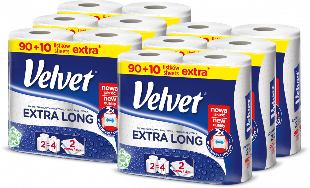 6x ręcznik papierowy Velvet Extra Long, 2-warstwowy, 2x19.8m, w roli, 2 rolki, biały