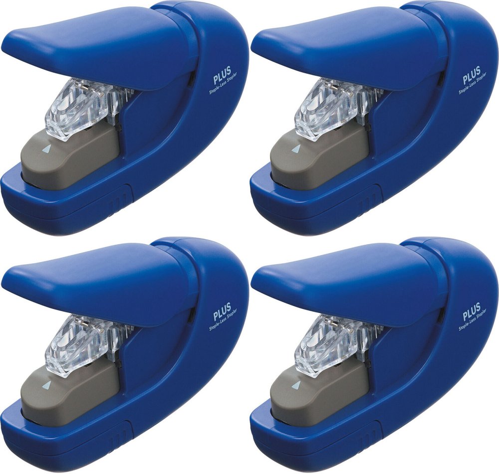 4x Zszywacz bezzszywkowy Plus Staple Free, do 6 kartek, niebieski