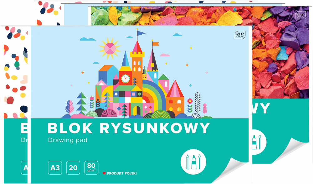 5x Blok rysunkowy Interdruk, A3, 20 kartek, biały