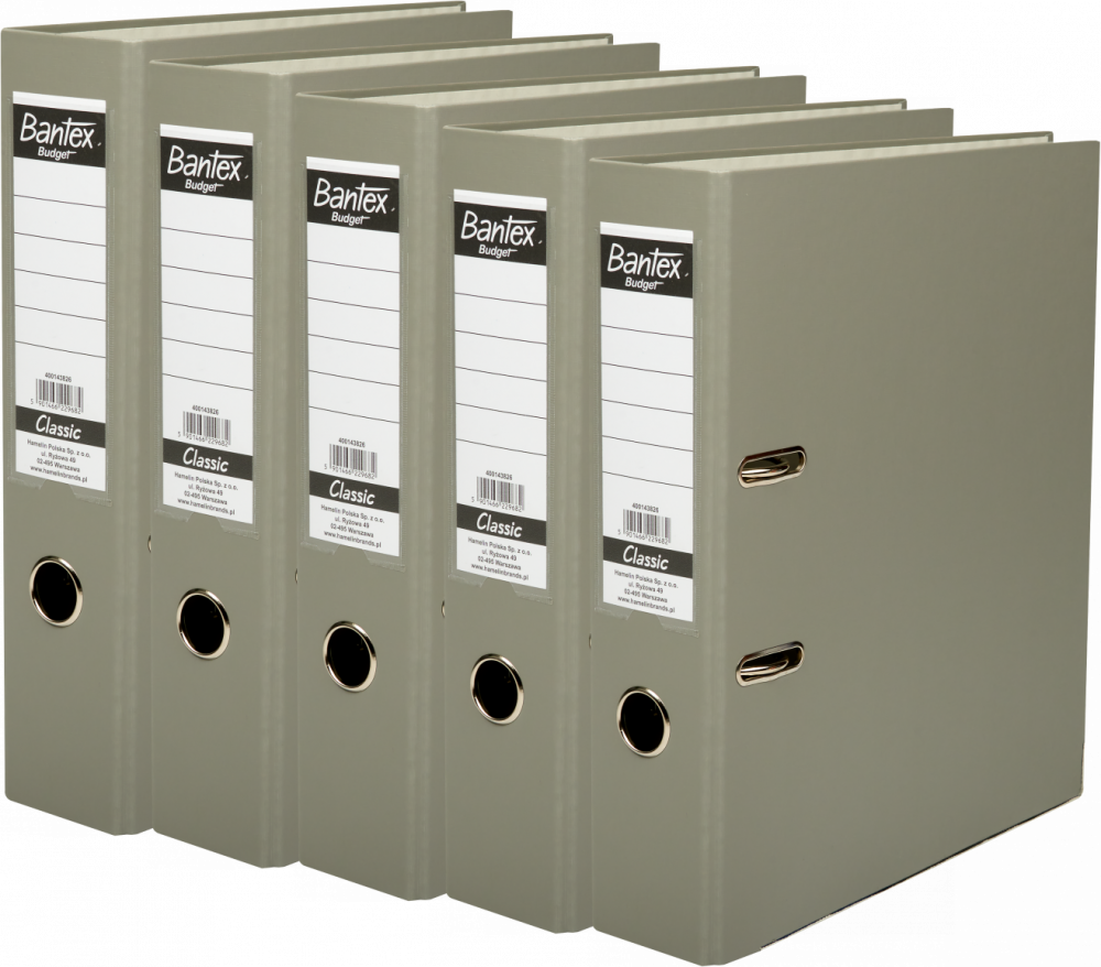 5x Segregator A4 Bantex Budget Classic, 75mm, do 500 kartek, szary