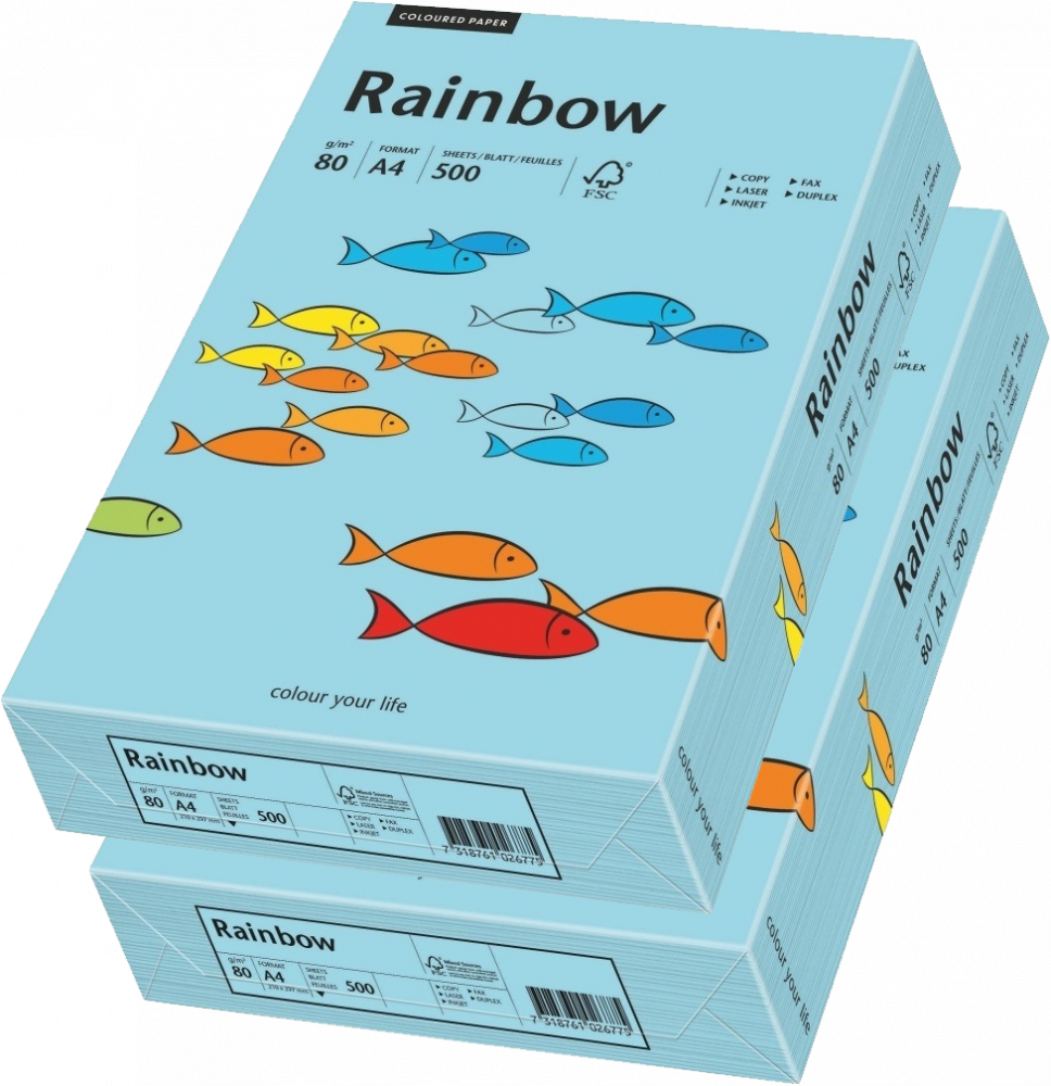 2x Papier ksero ekologiczny Rainbow, A4, 80g/m2, 500 arkuszy, błękitny (R84)