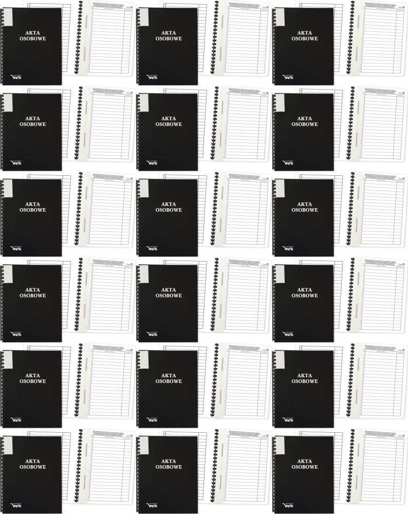 18x Teczka do akt osobowych Warta, A4, z bindą zewnętrzną, ABCDE, czarny