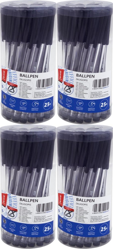 4x Długopis biurowy MemoBe, 1mm, 25 sztuk, czarny