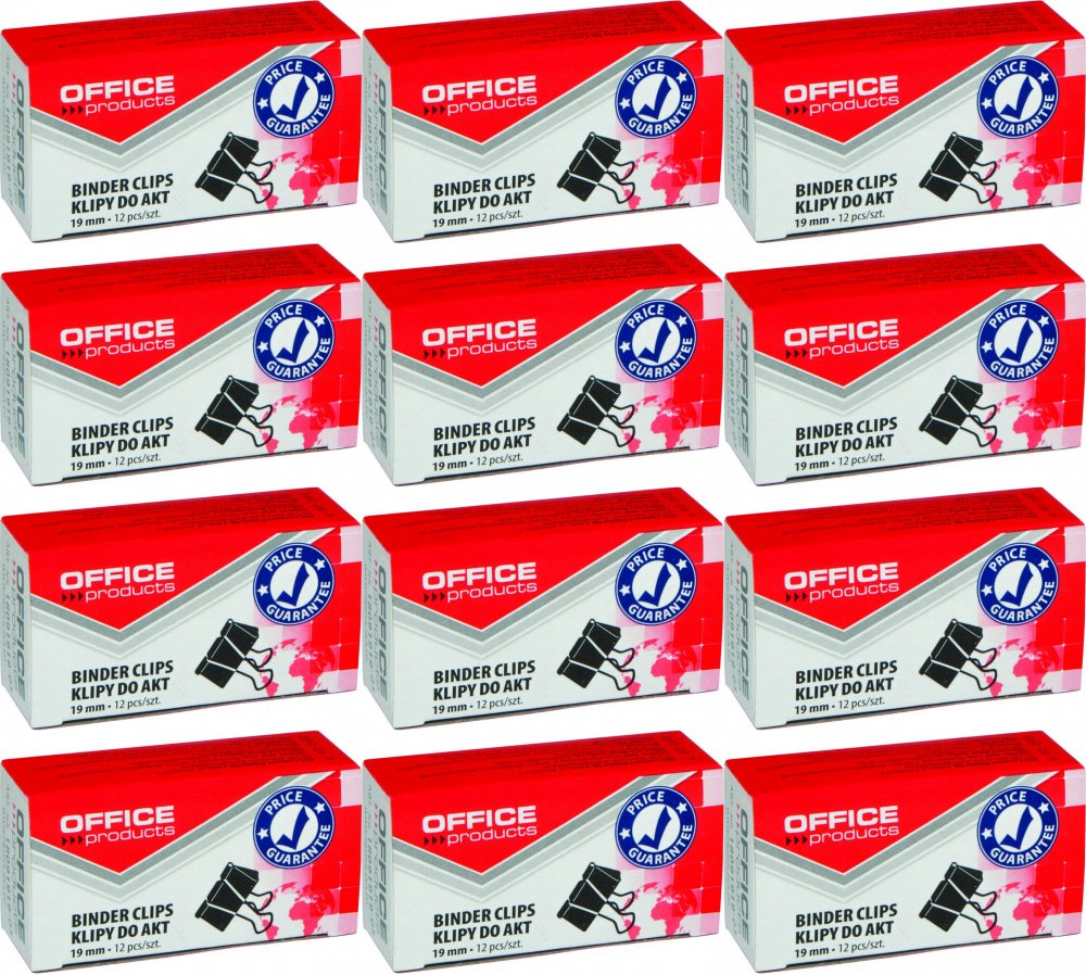12x Klip biurowy Office Products, 19mm, 12 sztuk, czarny