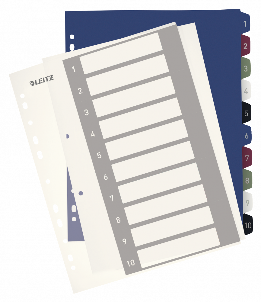 Przekładki do segregatora Leitz Style, plastikowe, numeryczne, do zadruku, A4+, 1-10 kart